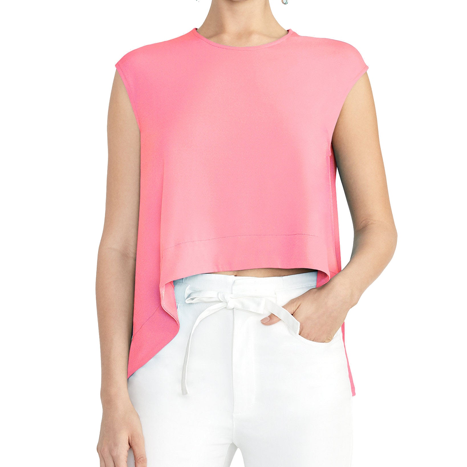 RACHEL Rachel Roy Women Asymmetrical Crop Top Neon FLamingo
