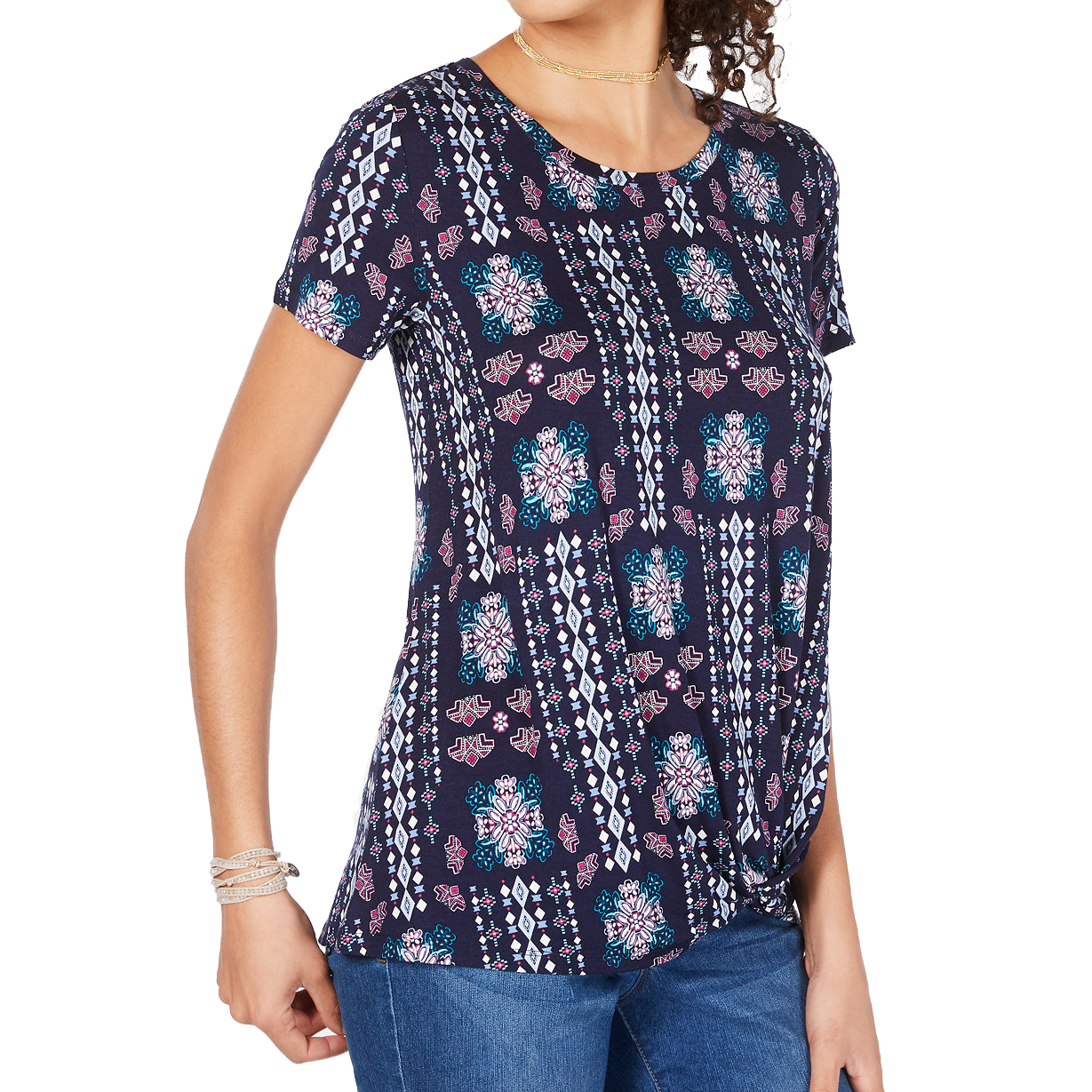 Style & Co Women Printed Knot Front Top Mixup Industrial