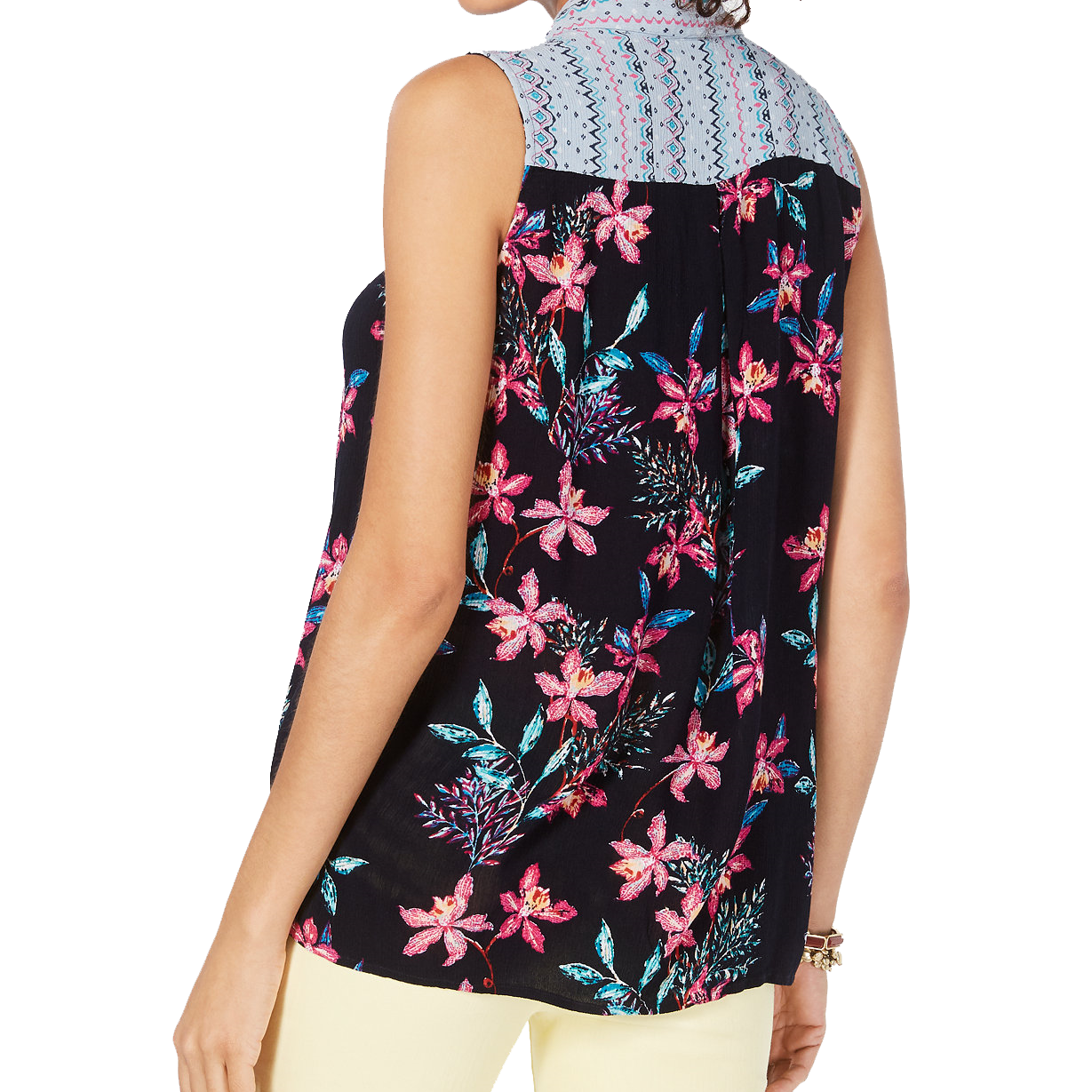 Style & Co Women Mixed Media Collared Top