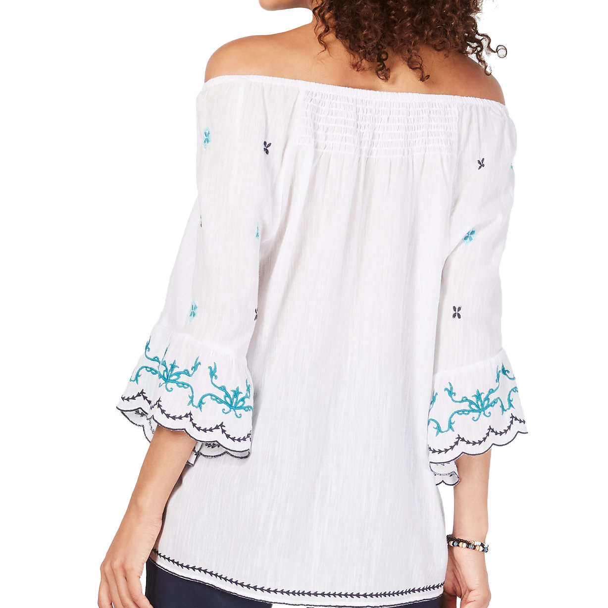 Style & Co Women Cotton Embroidered Convertible On Off The Shoulder Top