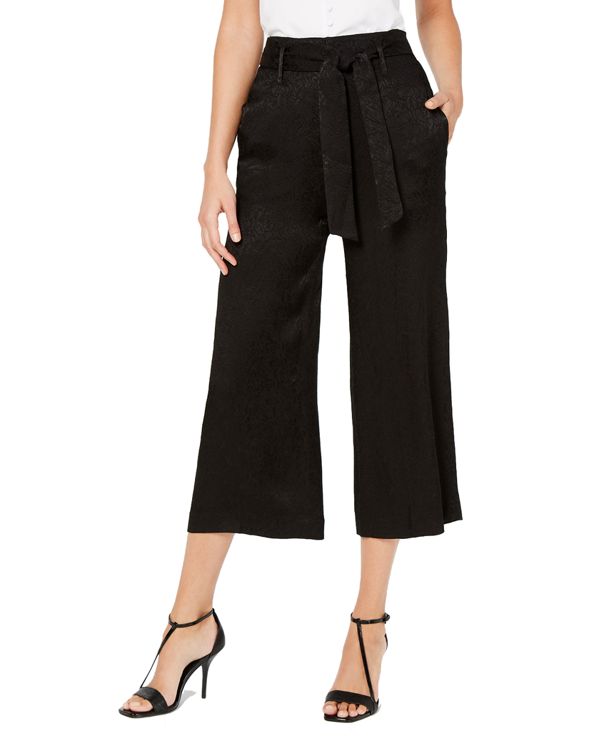 Calvin Klein Women Jacquard Cropped Wide Leg Pants Black