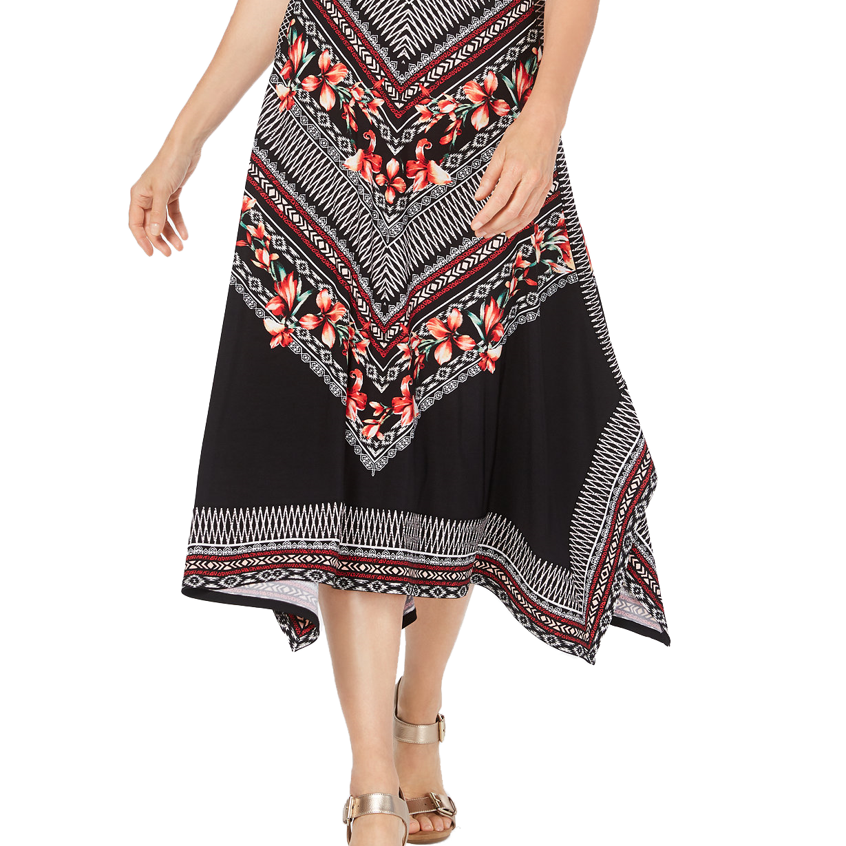 JM Collection Women Printed Handkerchief Hem Skirt Mitered Blossom