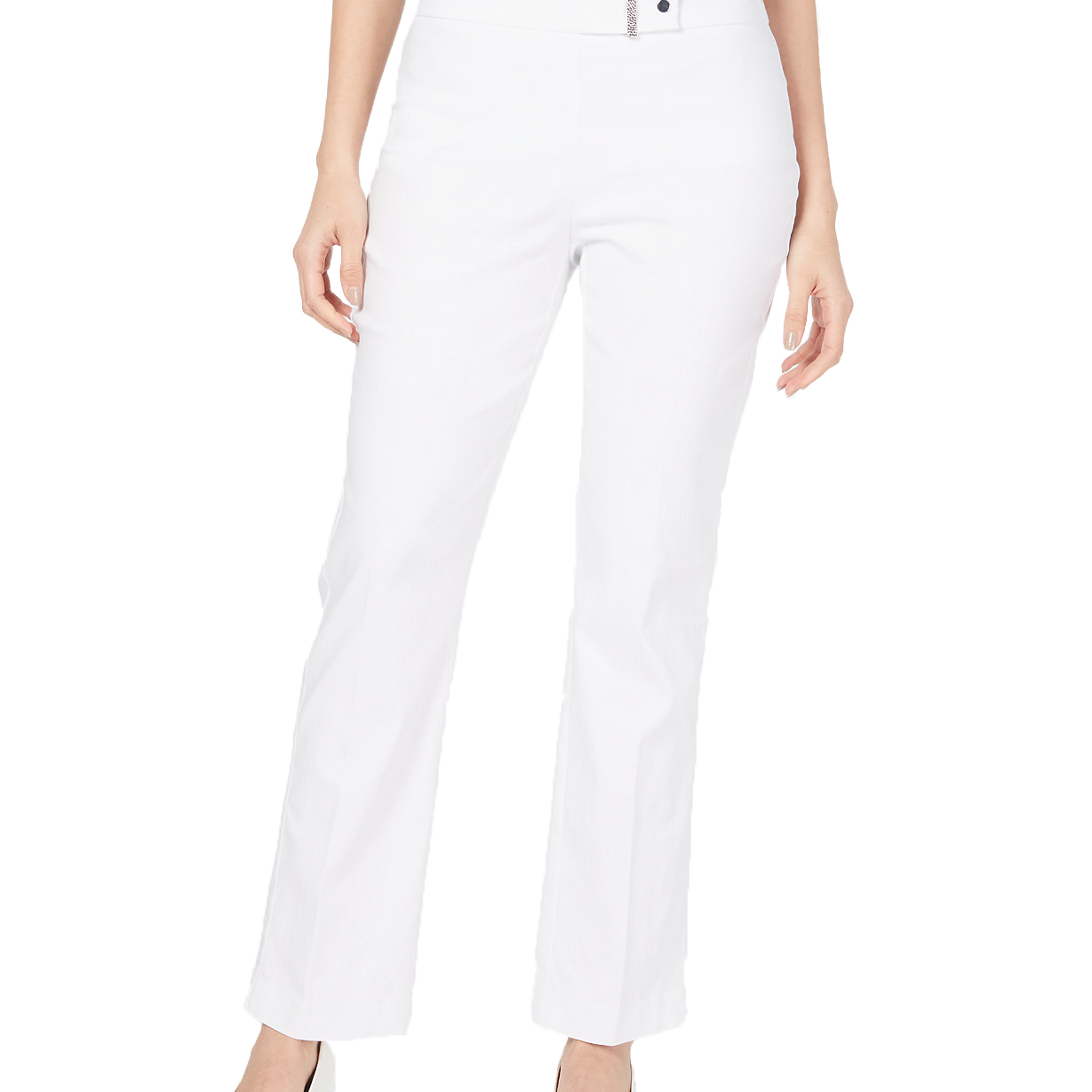 JM Collection Women Curvy Fit Tummy Control Pants Bright White