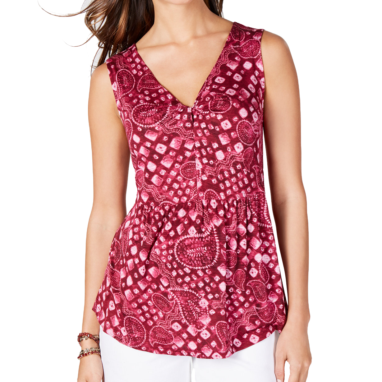 Style & Co Women Pleated V Neck Blouse Boho Travels