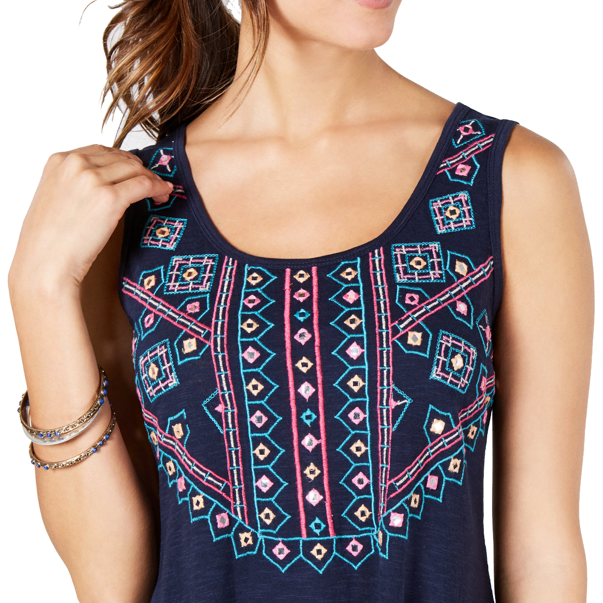 Style & Co Women Petite Embroidered Ruffle Hem Dress
