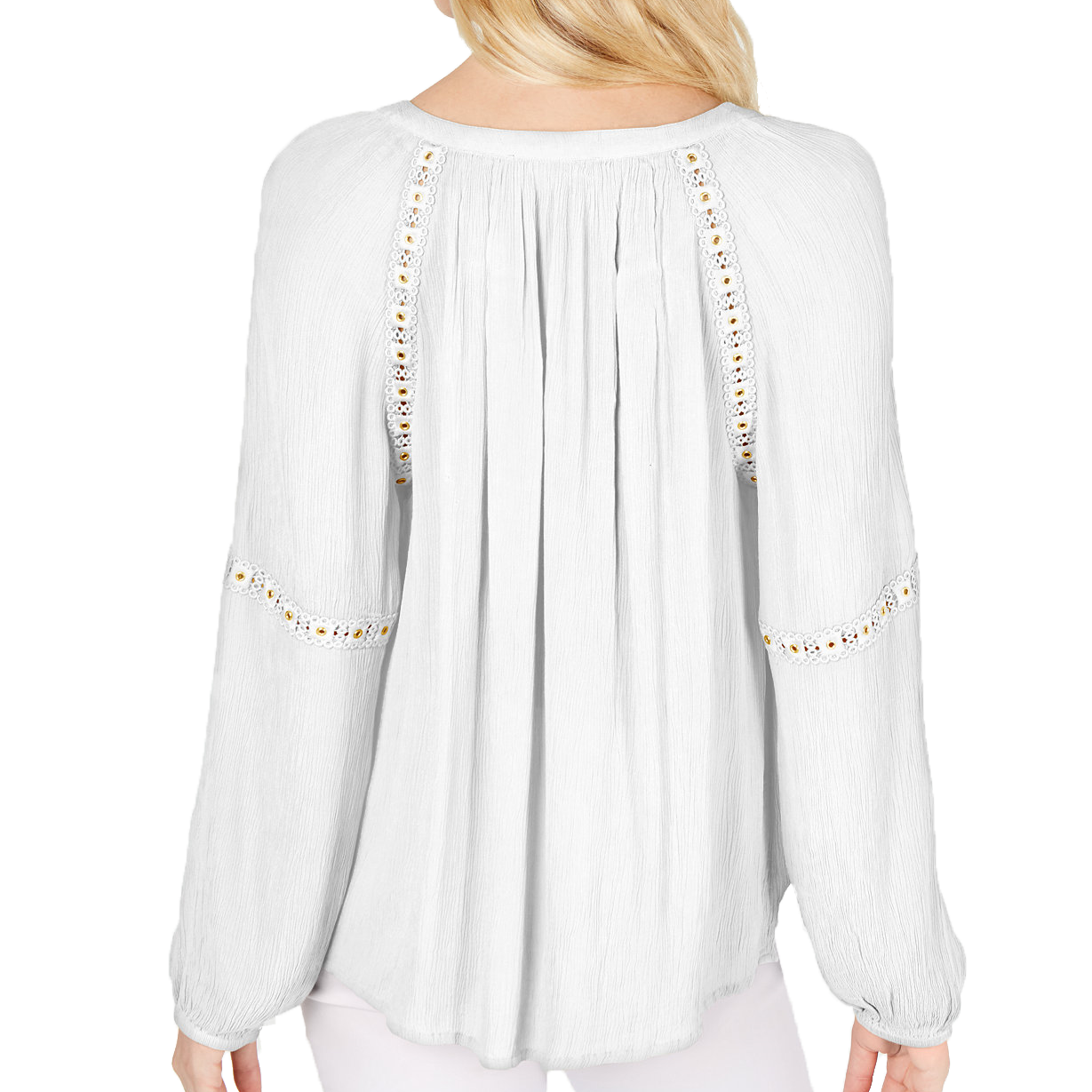 INC International Concepts Women Petite Grommet Trim Peasant Top