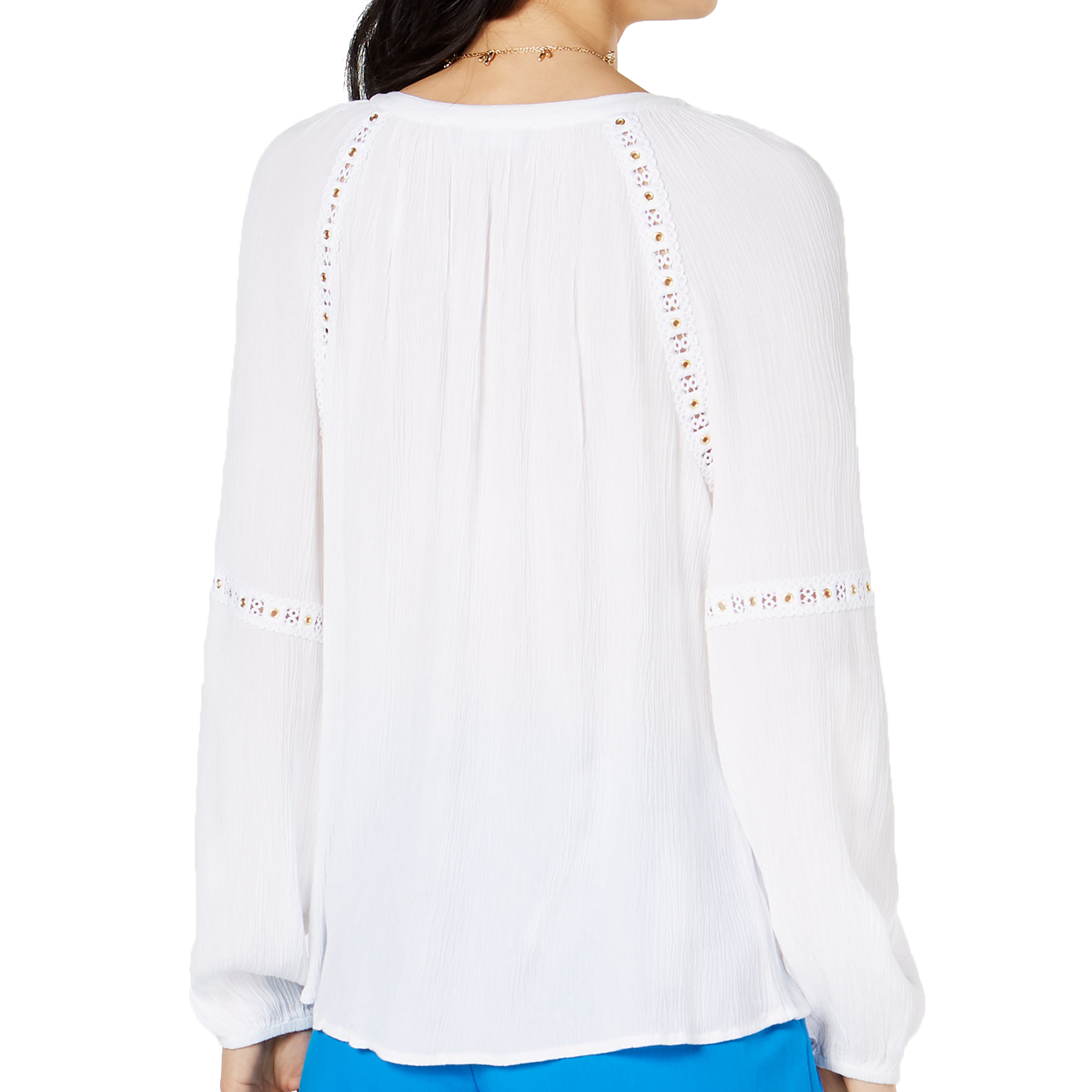 INC International Concepts Women Petite Grommet Trim Peasant Top