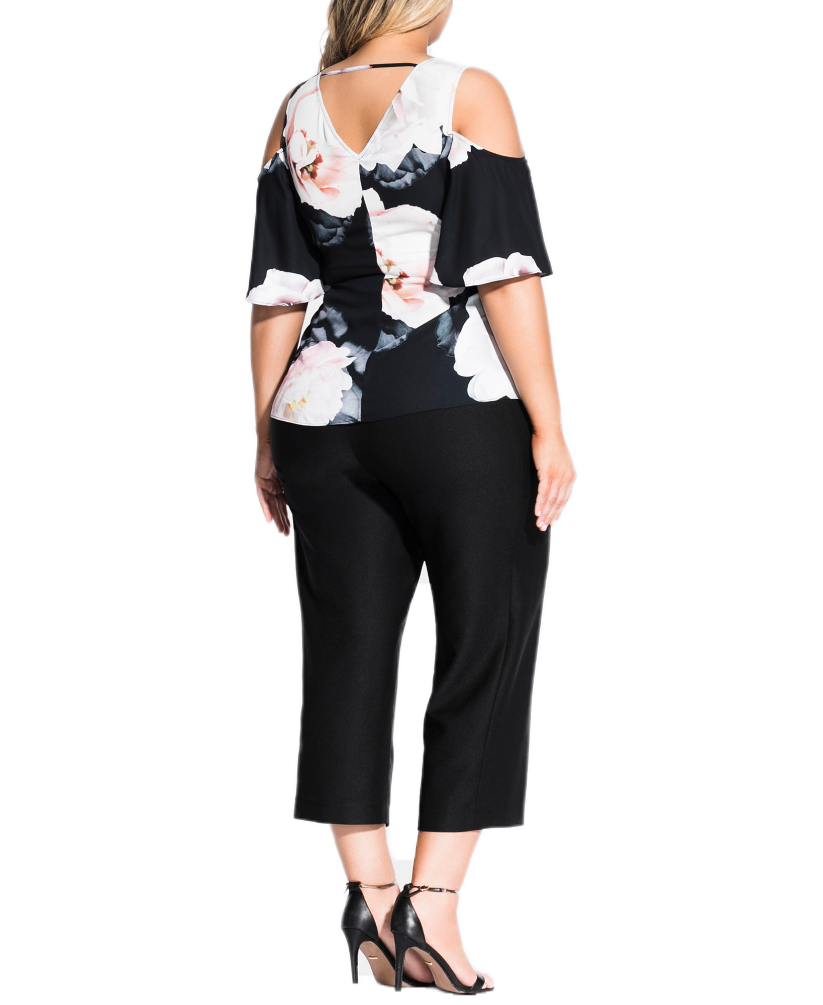 City Chic Women Plus Trendy Floral Cold Shoulder Top