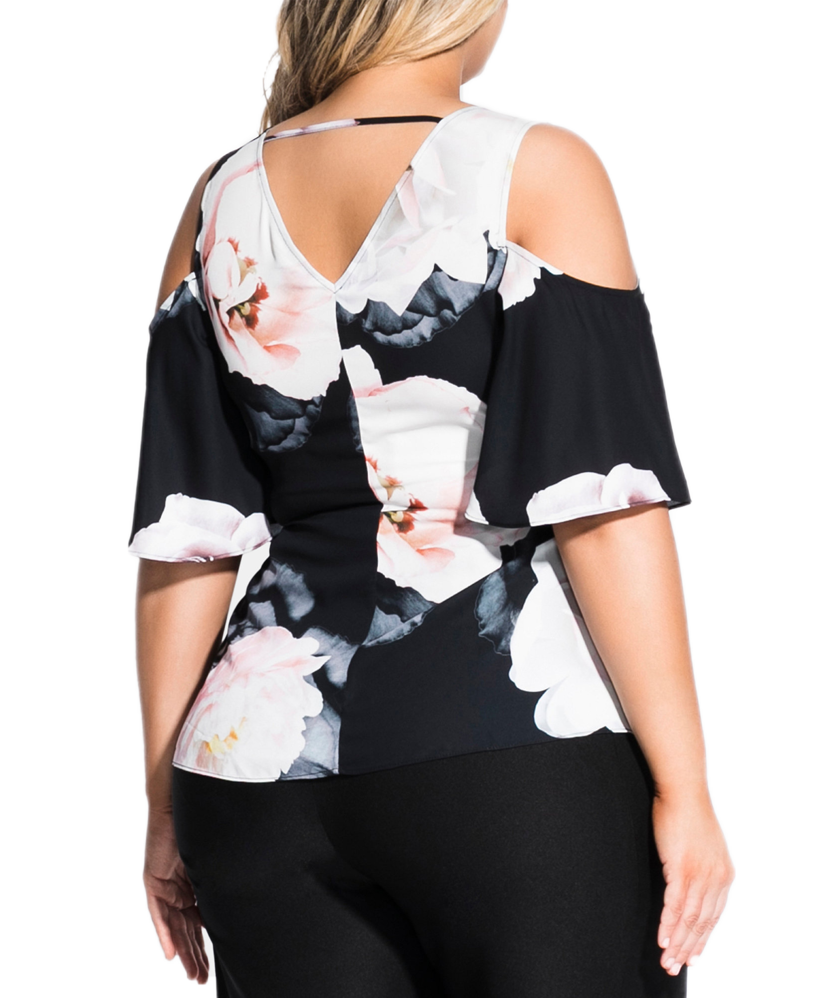City Chic Women Plus Trendy Floral Cold Shoulder Top