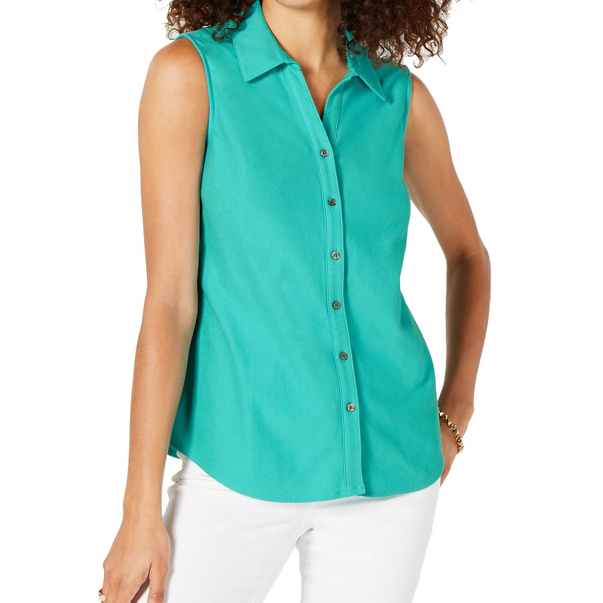 Charter Club Women Petite Cotton Shirt Turquoise Stone