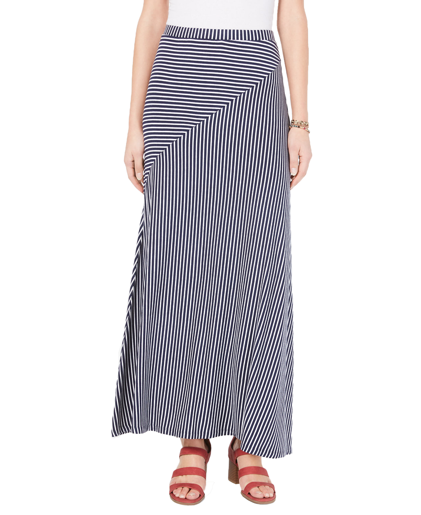 Style & Co Women Striped Pull On Maxi Skirt Spliced Stripe
