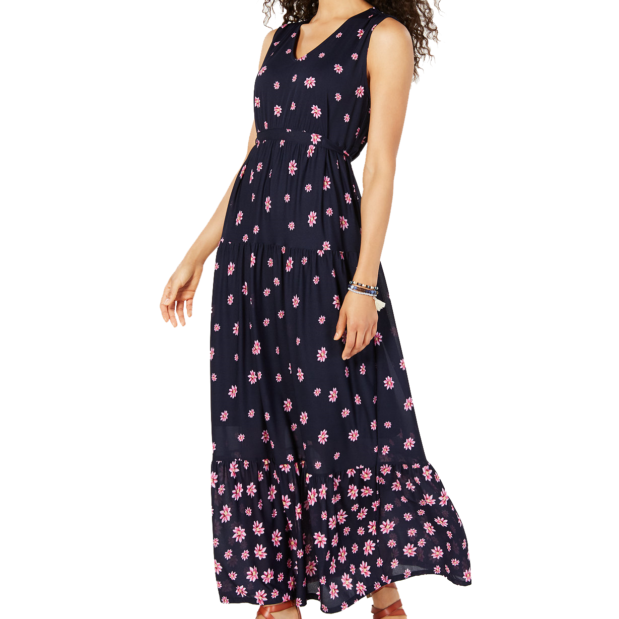 Style & Co Women Floral Print Tiered Maxi Dress Bali Bliss