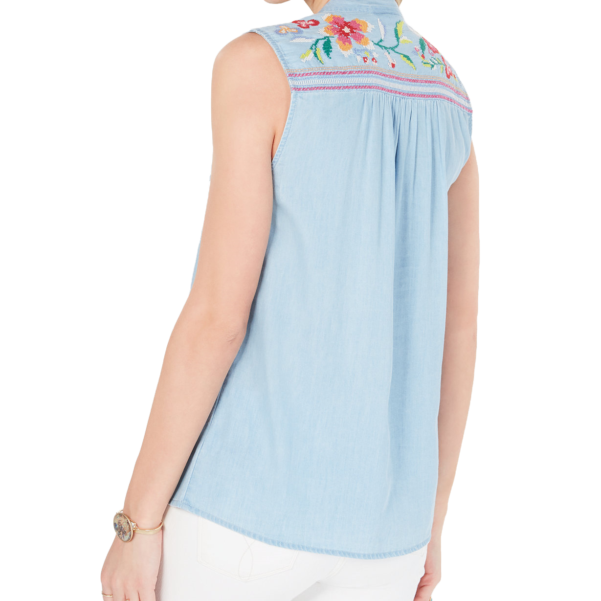 Style & Co Women Embroidered Button Up Top