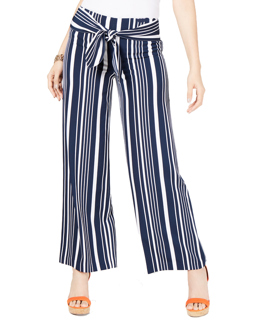 INC International Concepts Women Petite Striped Tie Waist Pants Barcode Stripe