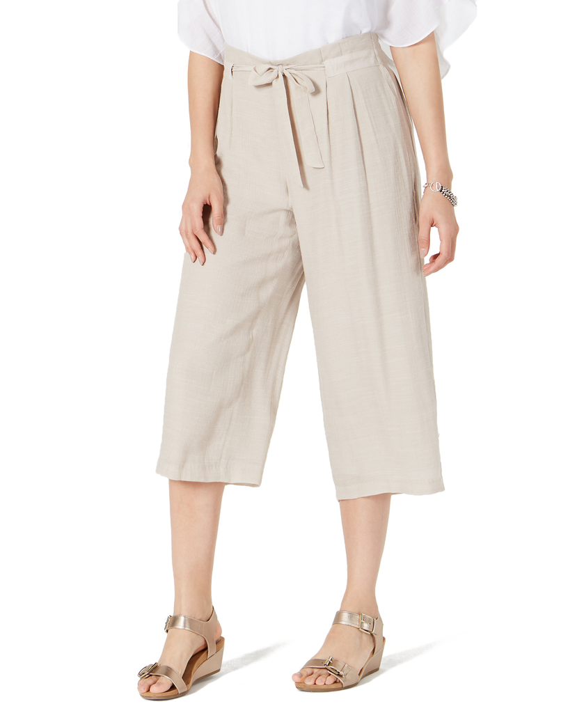 JM Collection Women Tie Front Textured Capri Pants Sugar Sand