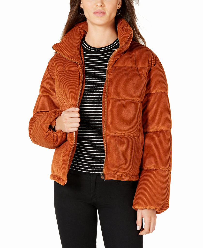 Collection B Juniors Cropped Corduroy Puffer Coat Rust