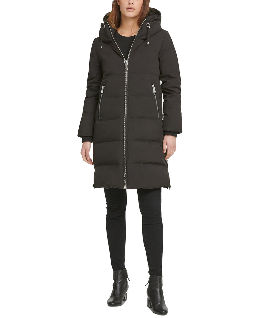DKNY Women Petite Hooded Puffer Coat Black