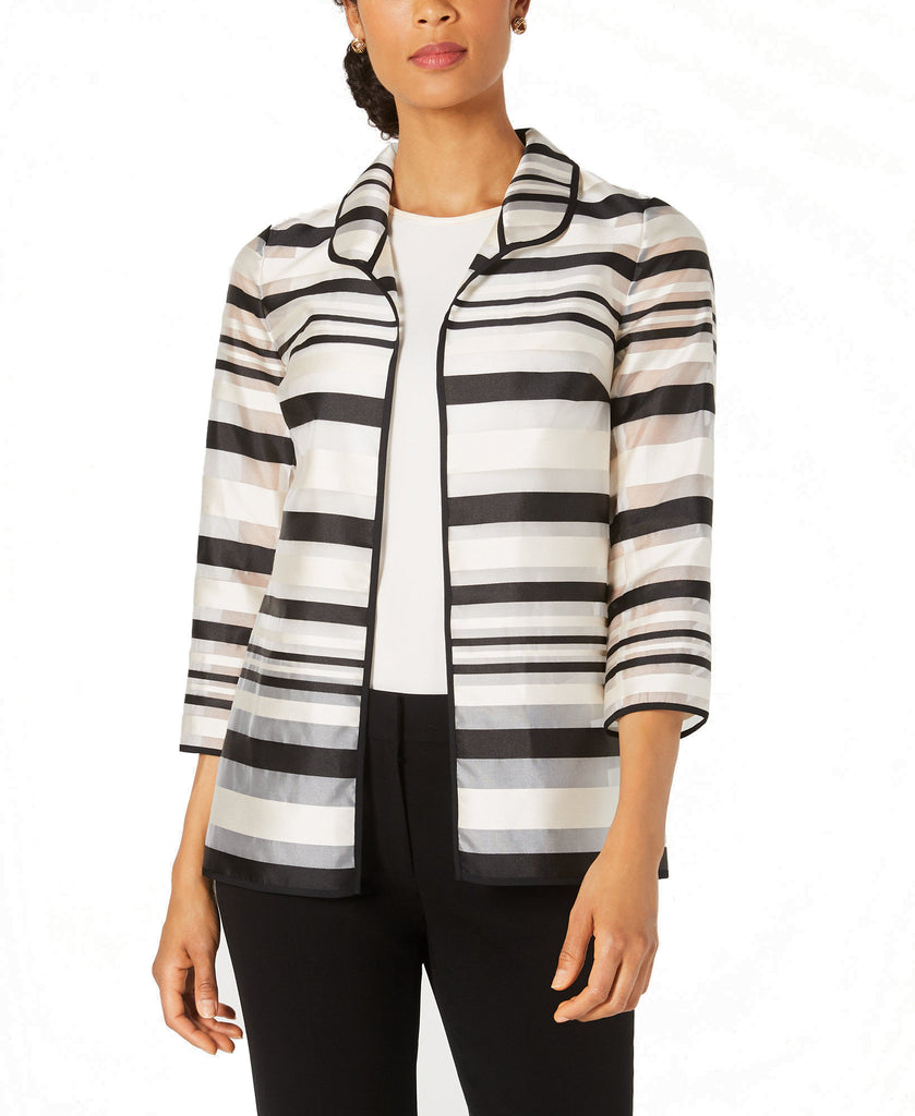 Kasper Women Petite Shadow Stripe Jacket Black Multi