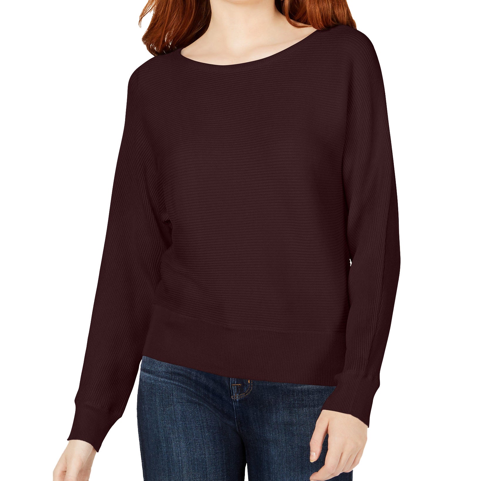 Hooked Up by IOT Juniors Dolman Sleeve Sweater Chocolate Burgundy