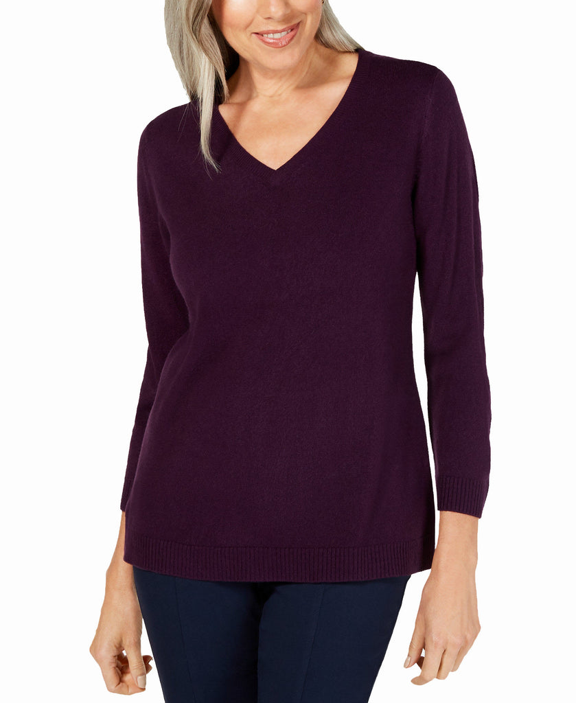 Karen-Scott-Women-Petite-V-Neck-Sweater-Purple-Dynasty