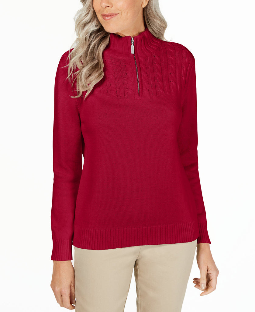 Karen Scott Women Cotton Zip Neck Sweater New Red Amore