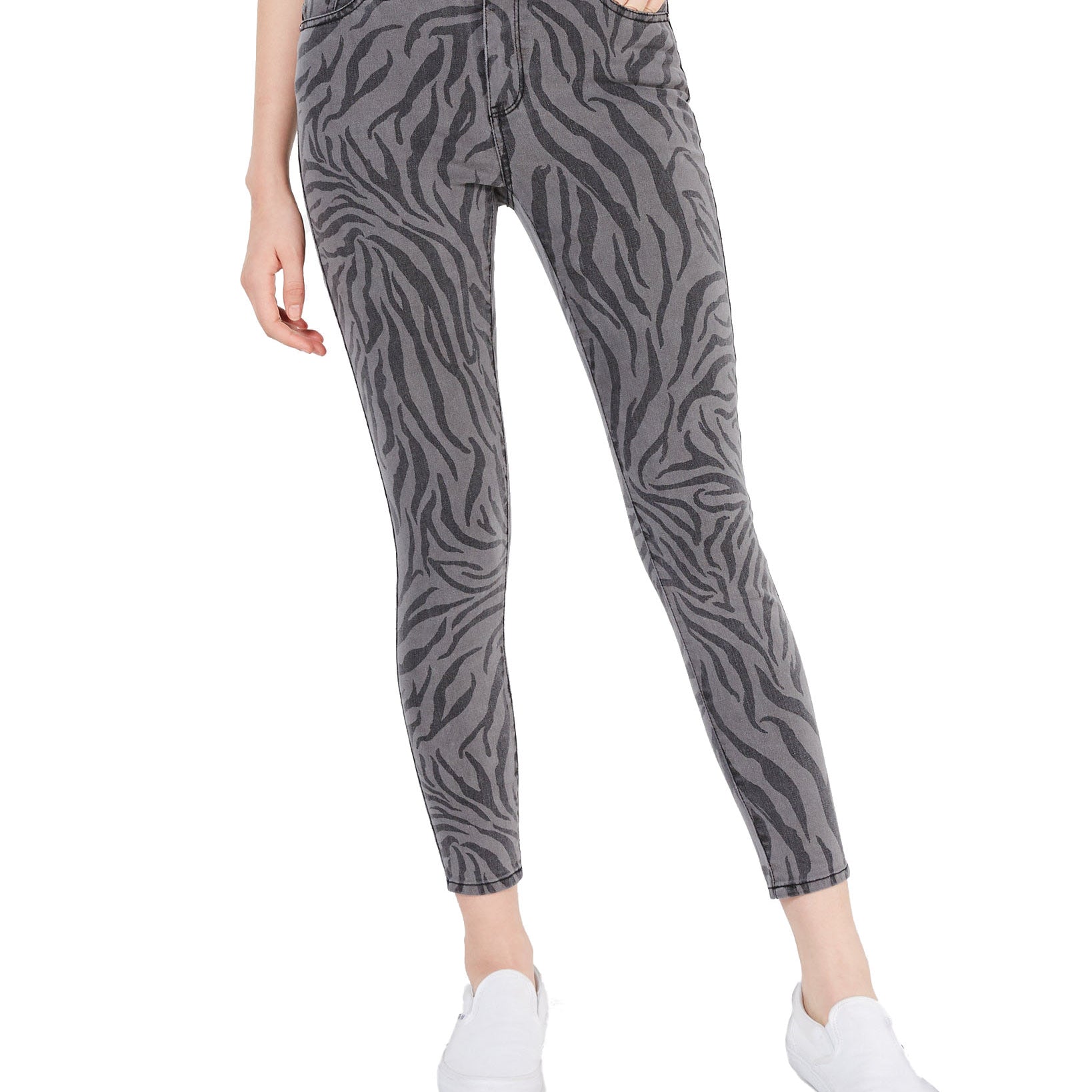 Tinseltown Women Zebra Print Skinny Jeans Grey Zebra