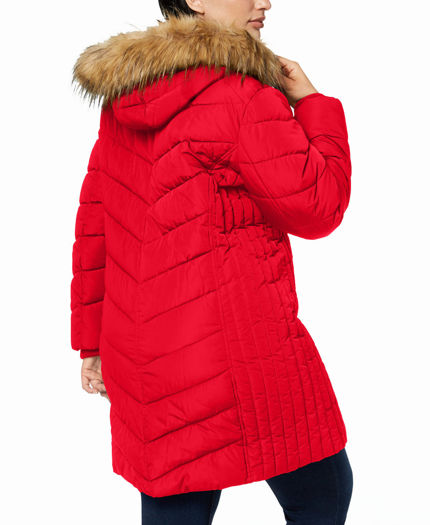 Tommy Hilfiger Women Plus Faux Fur Trim Hooded Puffer Coat