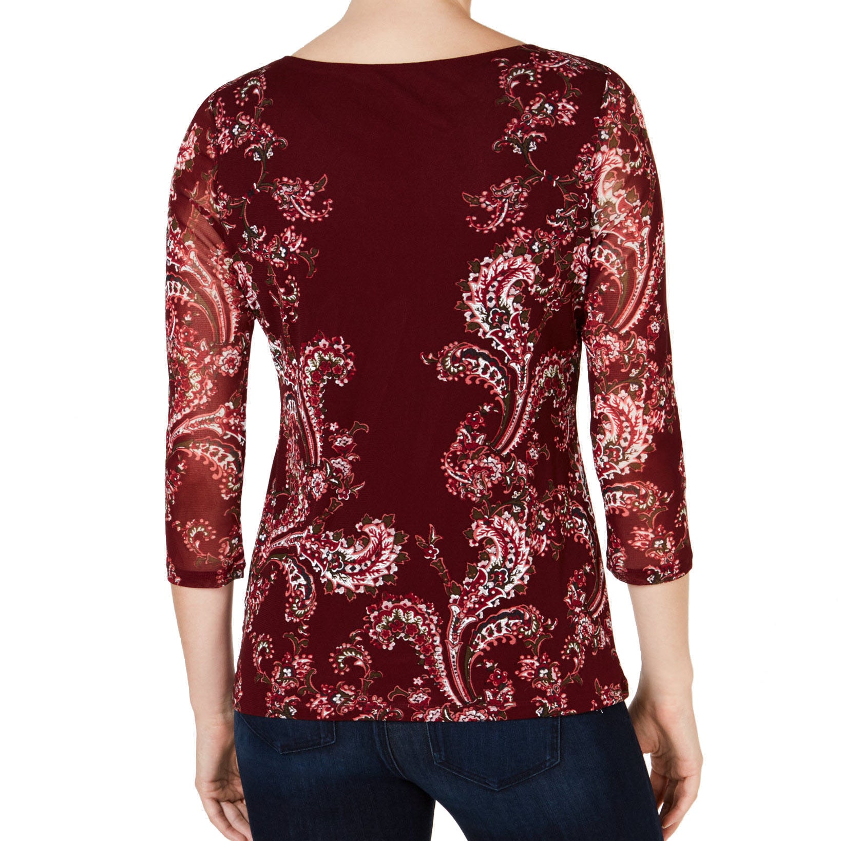 Charter Club Women Petite Floral Print Mesh Top
