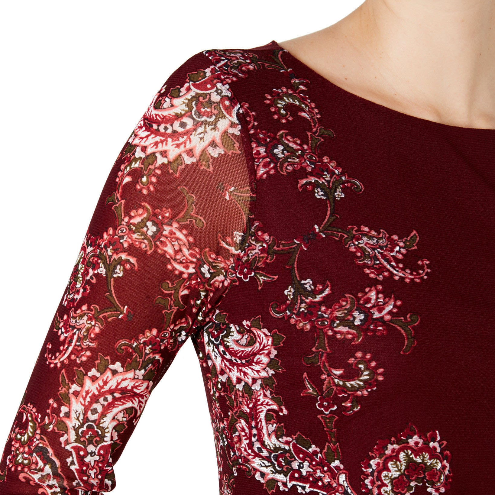 Charter Club Women Petite Floral Print Mesh Top