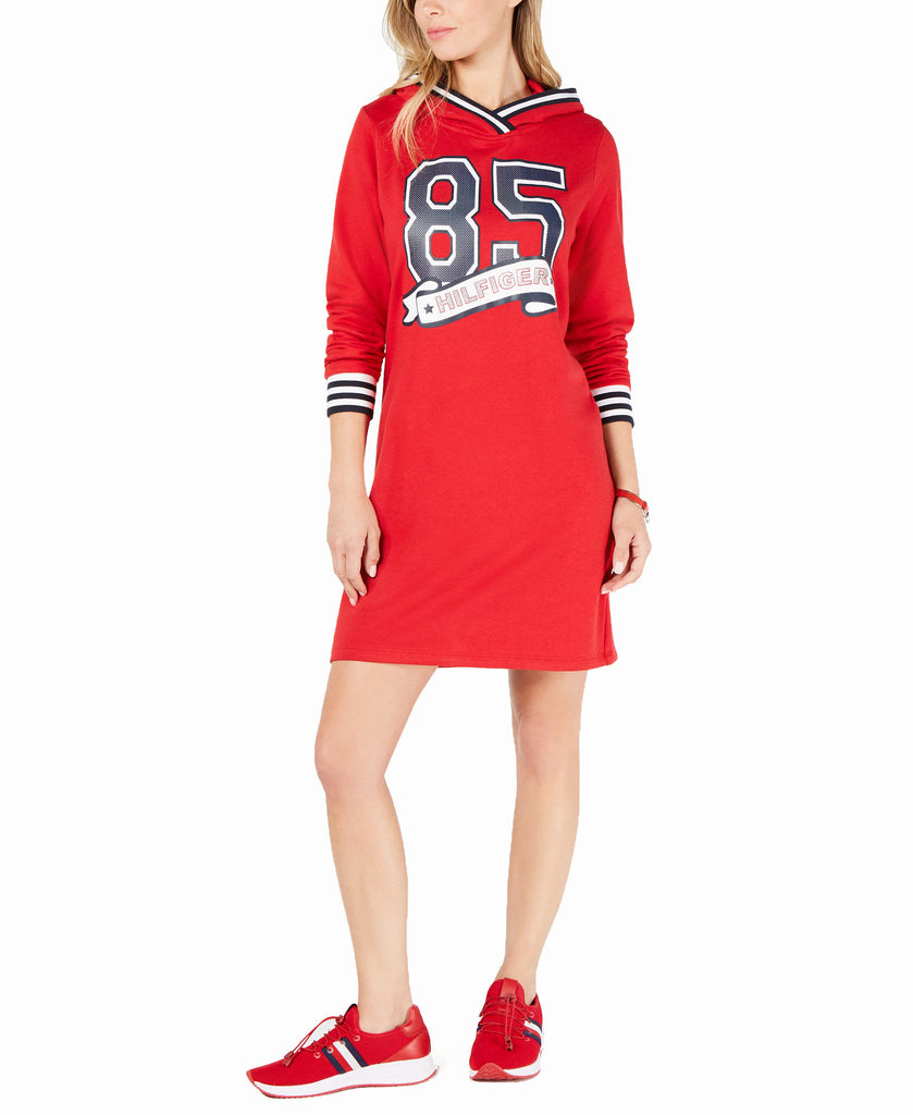 Tommy Hilfiger Women 85 Hoodie Sweatshirt Dress Scarlet