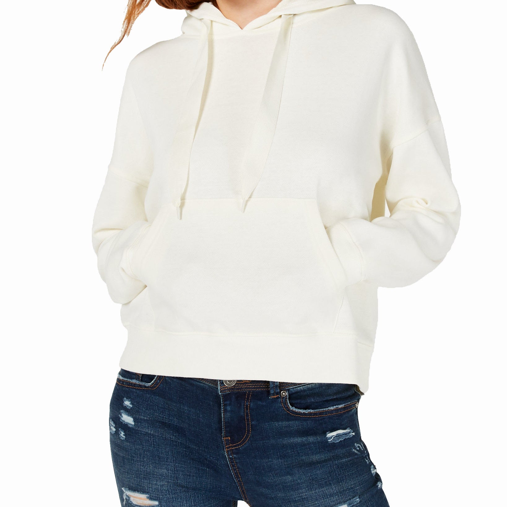 Hippie Rose Women Drawstring Pullover Hoodie Ivory