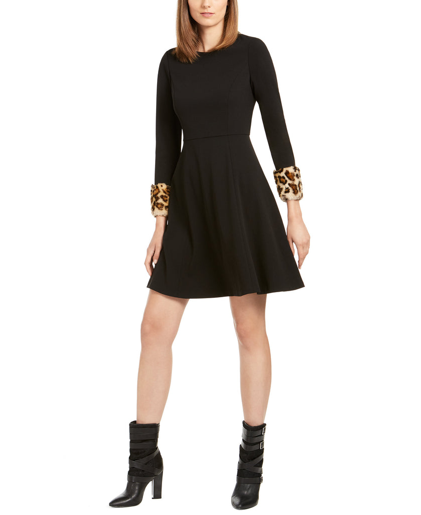 Calvin Klein Women Animal Cuff Fit & Flare Dress Black