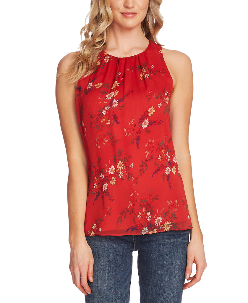 Vince Camuto Women Country Bouquet Floral Print Top Burnt Amber