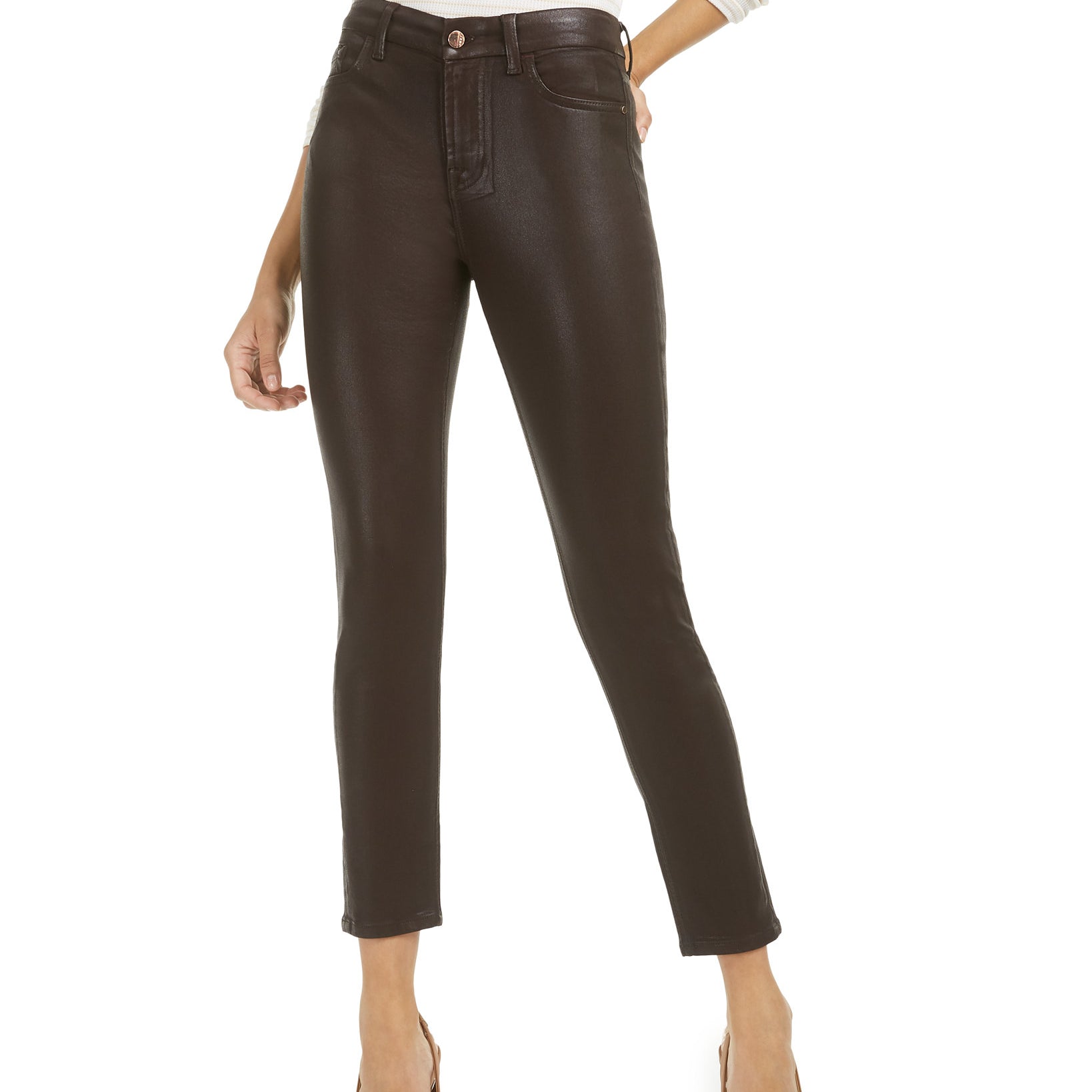 Jen7 Women Coated High Rise Ankle Skinny Jeans Chocolate