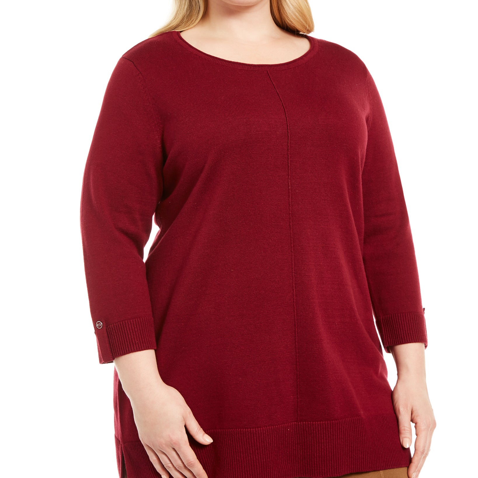 Karen Scott Women Plus Cotton Roll Neck Sweater Merlot