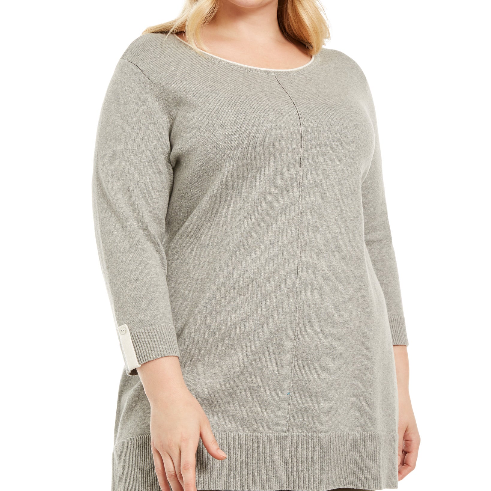 Karen Scott Women Plus Cotton Roll Neck Sweater Smoke Grey