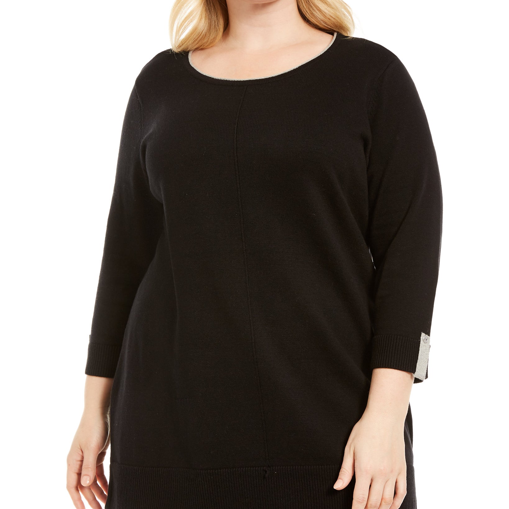 Karen Scott Women Plus Cotton Roll Neck Sweater Black