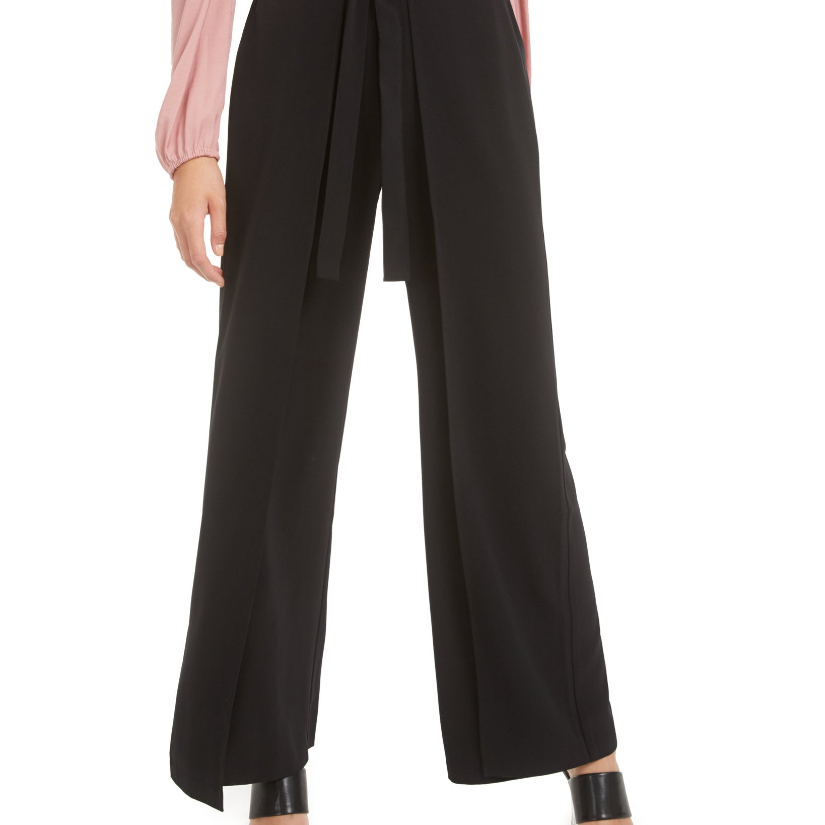 Bar III Women Wide Leg Tie Front Pants Deep Black