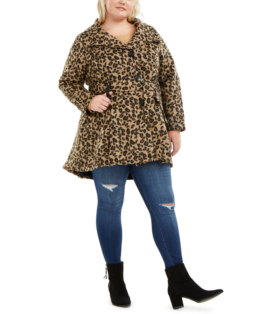 Madden Girl Women Skirted Belted Coat Brown Leopard