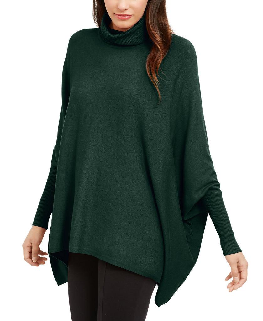 Alfani Women Turtleneck Poncho Sweater True Emerald