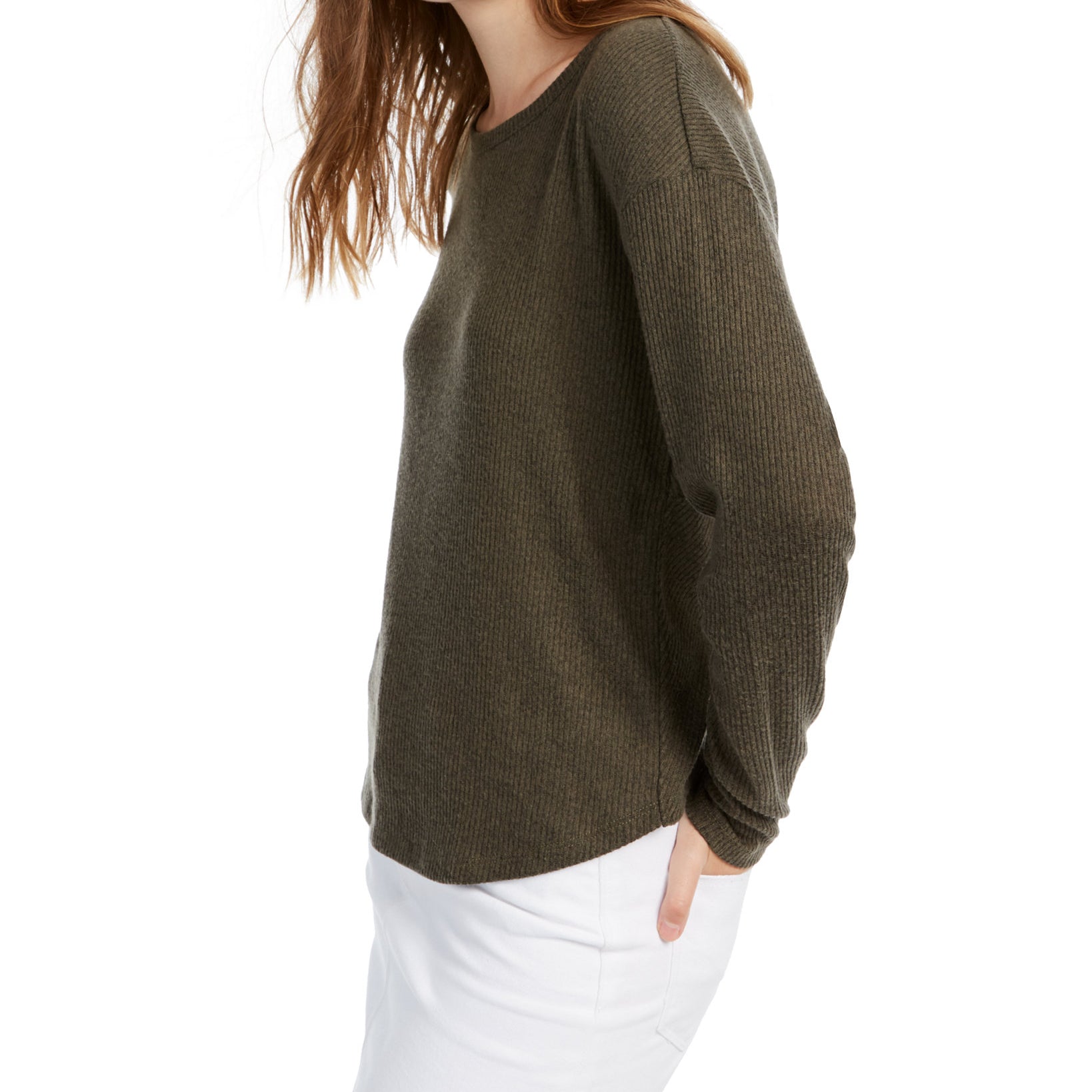 Crave Fame Juniors Cozy Twist Back Ribbed Top Olive