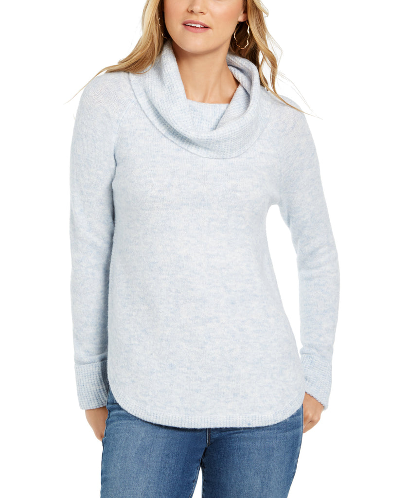 Style & Co Women Petite Cowlneck Sweater Blue Combo