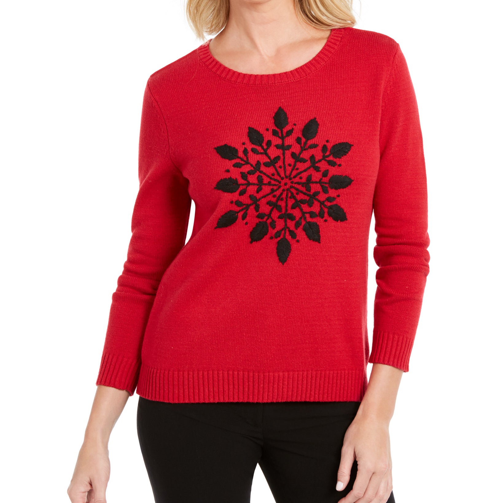 Karen Scott Women Snowflake Appliqué Sweater New Red Combo
