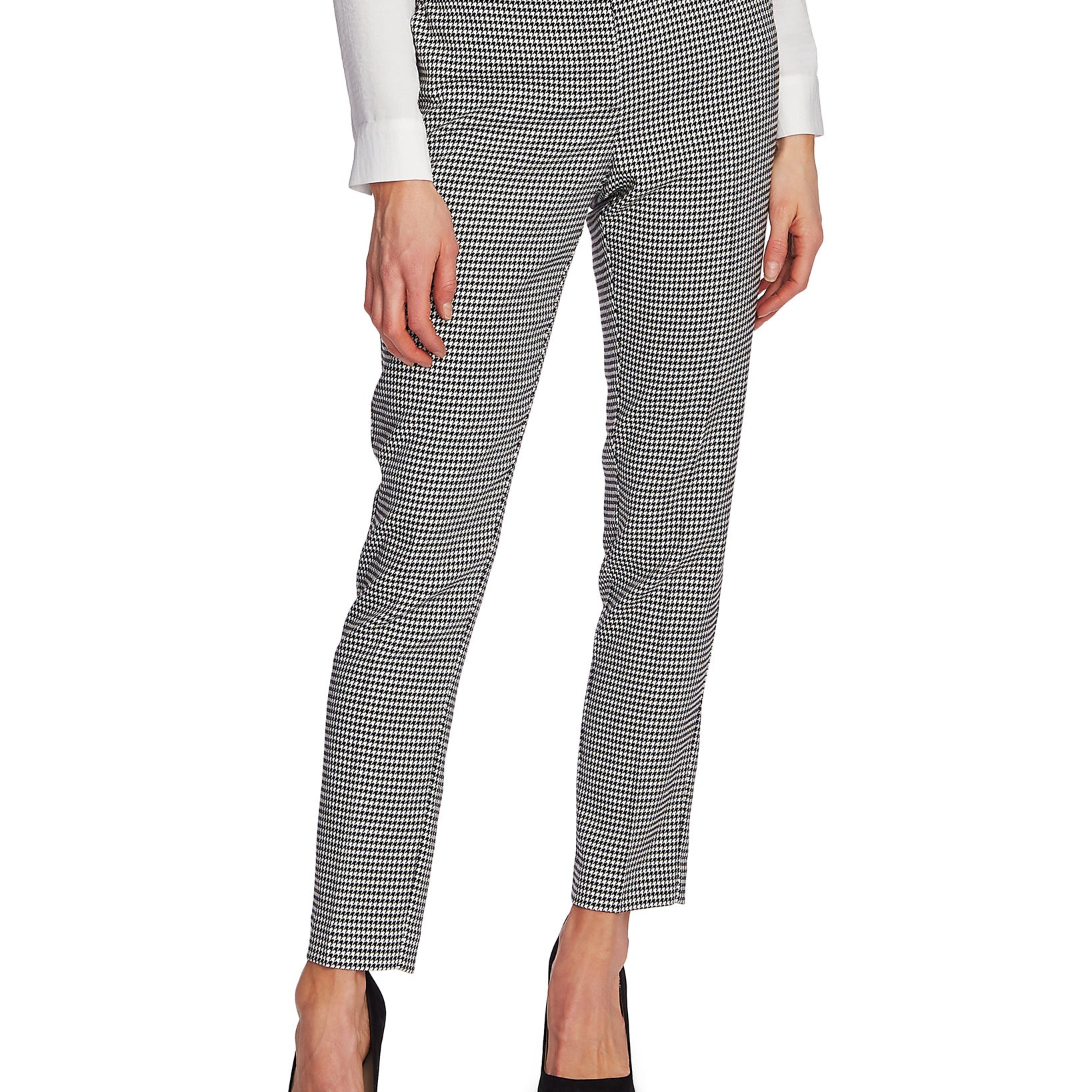 Vince Camuto Women Petite Houndstooth Ankle Pants Rich Black