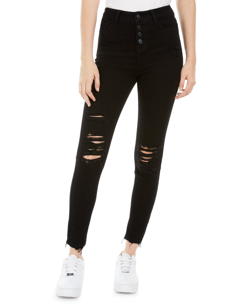 Vanilla Star Juniors Ripped Button Fly Jeans Black