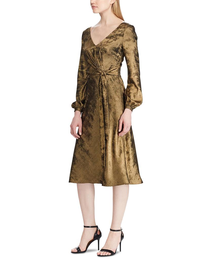 Lauren Ralph Lauren Women Faux Wrap Sateen Dress Gold