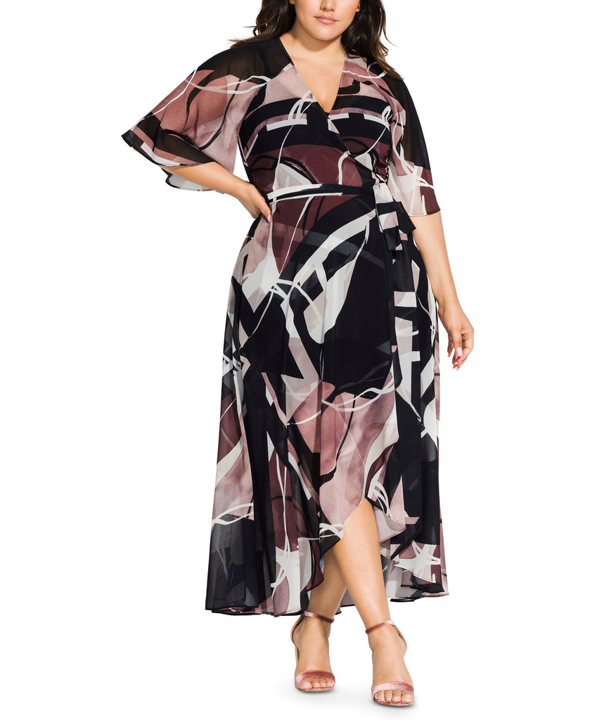 City Chic Women Plus Trendy Sahara Printed Wrap Maxi Dress Sahara