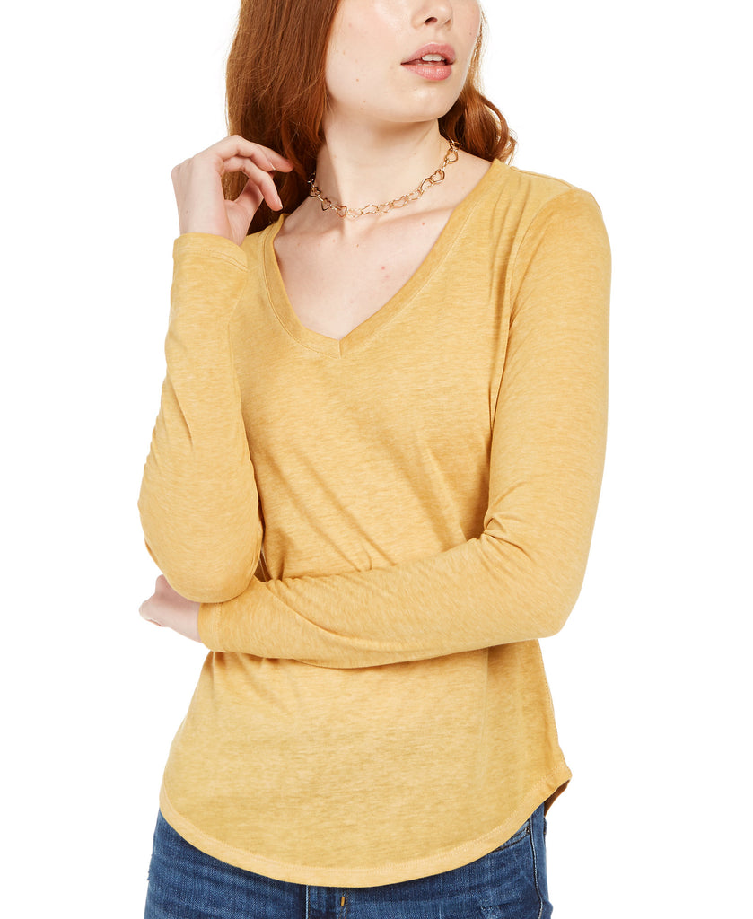 Ultra Flirt Women Long Sleeved Textured Boyfriend T Shirt Spruce Yellow