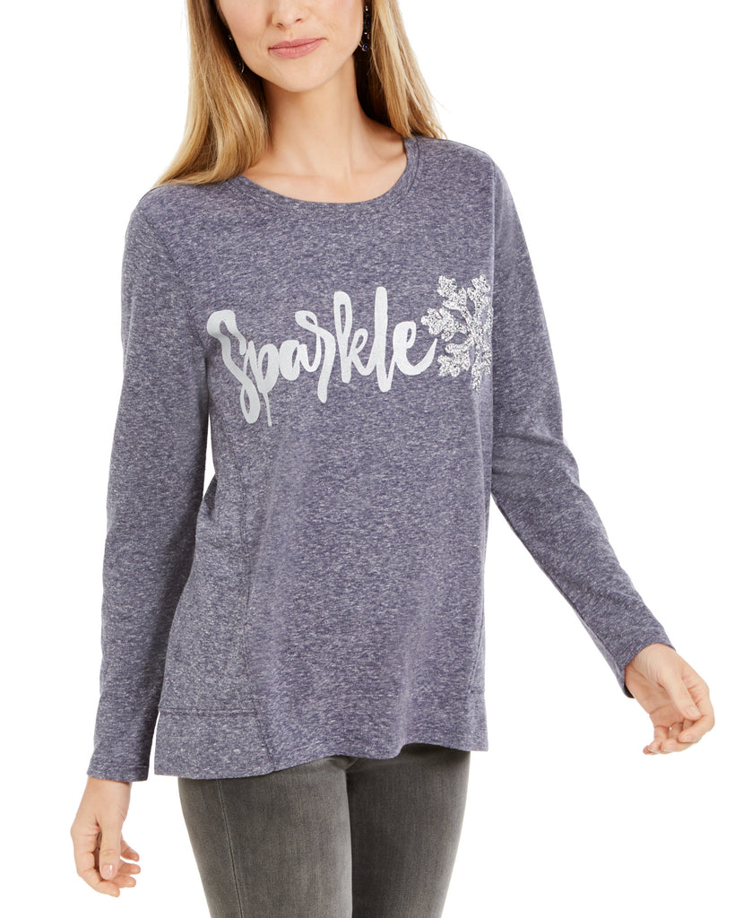 Style & Co Women Sparkle Graphic Sweatshirt Sparkle Snowflake