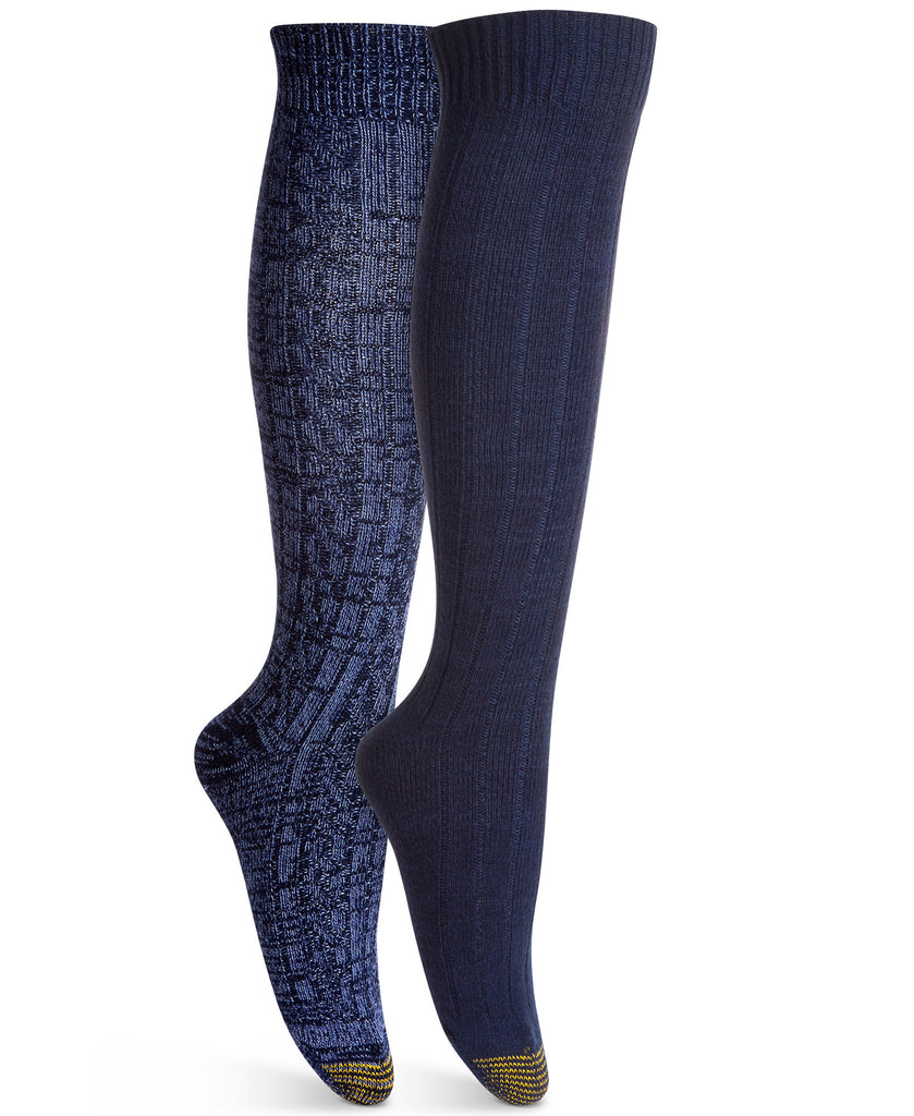 Gold Toe Women 2 Pack Ultra Soft Recyled Cable Knee High Socks Navy